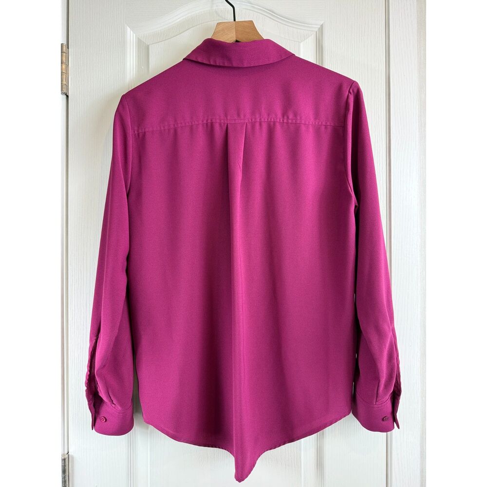 Madison Women's Long Sleeve Button Up Blouse Top Raspberry Polyester Size S - Picture 2 of 9